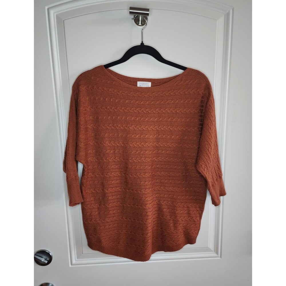 Market & Spruce Reviera Cable Knit Dolman Pullover Sweater Small Burnt Orange